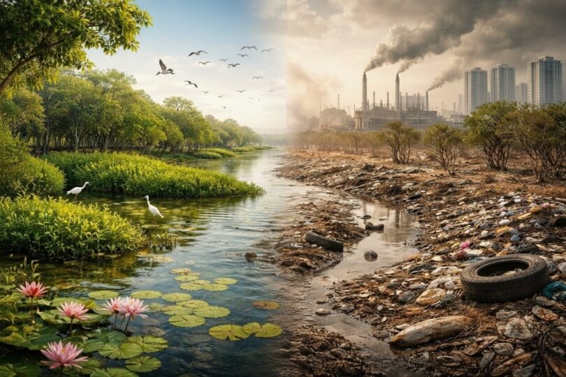 World Wetlands Day highlighting the degradation of wetlands in Pakistan due to urban expansion, pollution, and climate change
