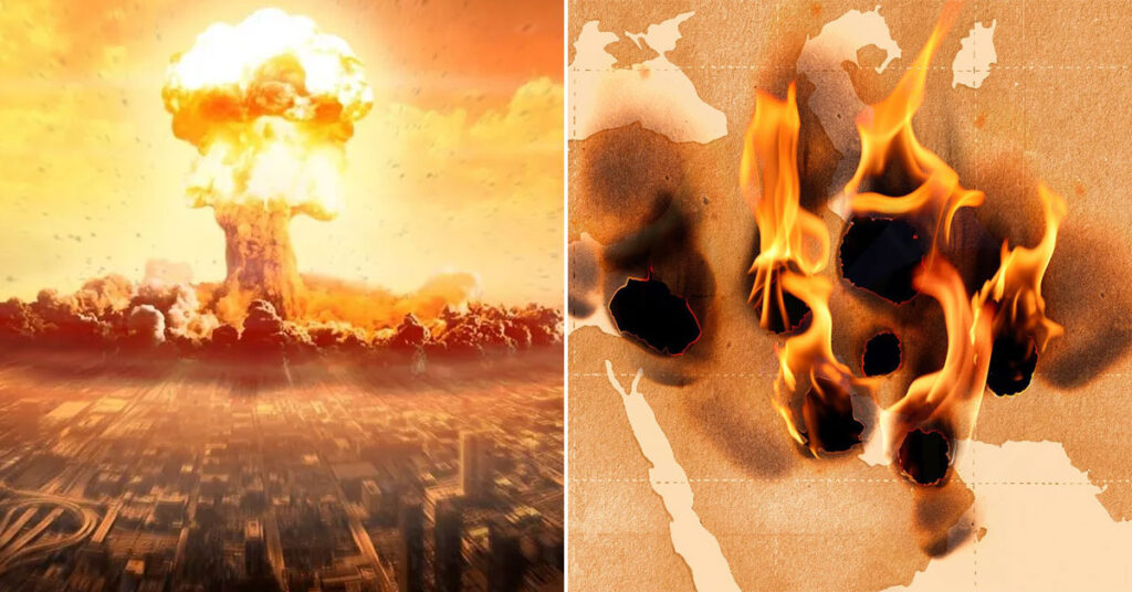 War explosions releasing toxic gases and smoke during summer causing climate change, air pollution and global warming environmental crisis