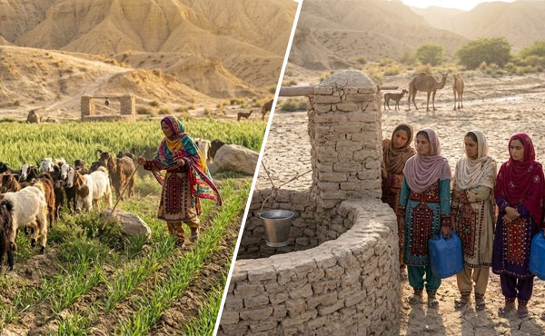 Rural women in Balochistan walking long distances to collect water due to climate change and drought