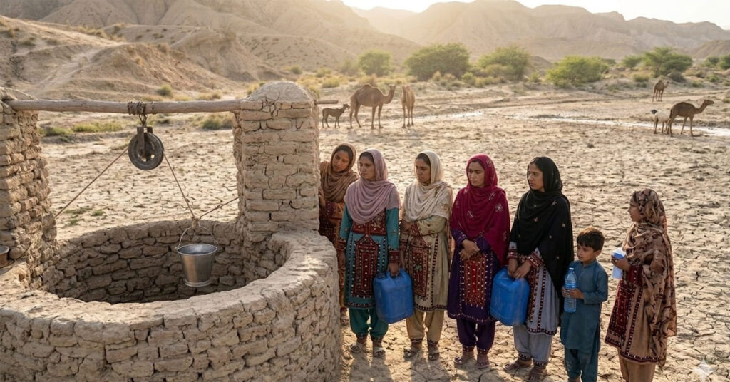 Rural women in Balochistan walking long distances to collect water due to climate change and drought