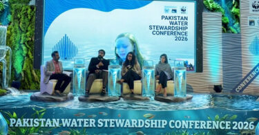 Conference discussion on Pakistan water crisis, highlighting sustainable water management and climate change impacts at Water Stewardship Conference 2026