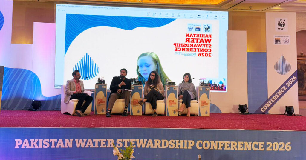 Conference discussion on Pakistan water crisis, highlighting sustainable water management and climate change impacts at Water Stewardship Conference 2026